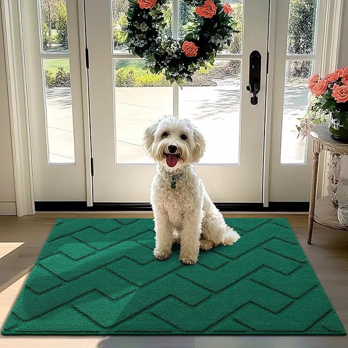 hicorfe Front Door Mat Outside Entrance,32"x40" Absorbent Muddy Dirt Resist Welcome Door Mats Outdoor Indoor,Stain and Fade Resistant,Non Slip Backing Entry Mat Doormat for Entryway(Evergreen)-Ruum Studio Home