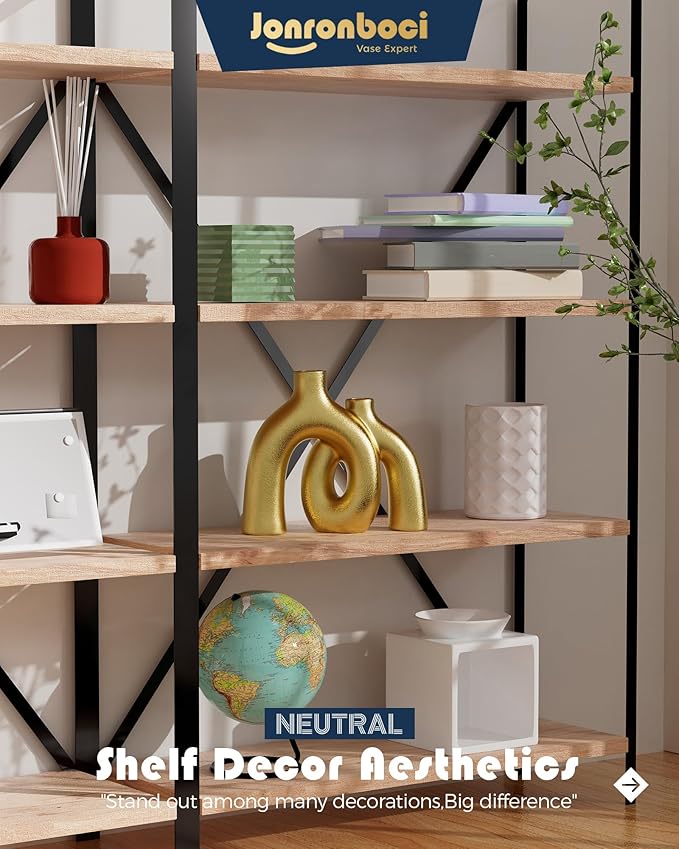 Hug Donut Decorative Vase Set - Golden Modern Classic Transitional Style Vases Home Decor, Matte Ceramic Decorations for Living Room Shelf, Bookshelf Mantle Entryway Table or Console Décor (Gold)-Ruum Studio Home