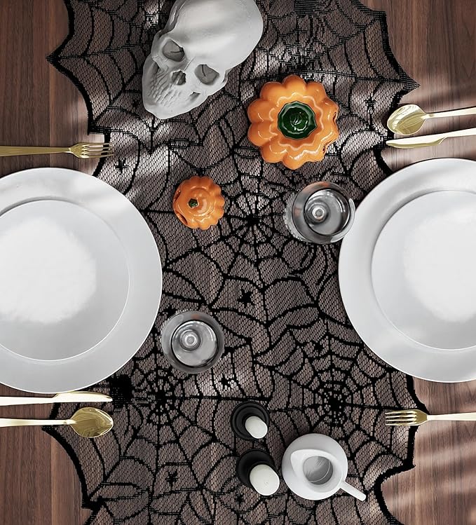 Halloween Table Runner,72 Inches Long Black Lace Spider Web Table Runners for Halloween Table Decoration/Party Dinner Table Decor,Kitchen,Mantel,Bedroom Decoration-Ruum Studio Home