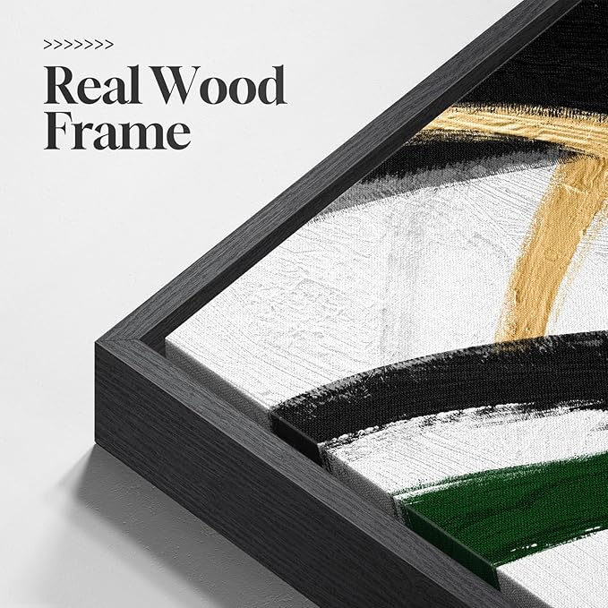 Large Framed Abstract Wall Art for Living Room, Set of 3 Modern Canvas Prints Painting Artwork for Walls, Black Green and Gold Brush Stroke Pictures for Hallway Dining Room Office Wall Decor 24x36 In-Ruum Studio Home