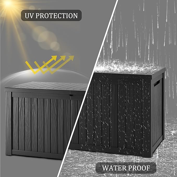 270 Gallon Lockable Resin Deck Box, Waterproof & UV-Resistant Outdoor Storage Box for Outdoor Cushion Storage, Garden Tools & Pool Accessories Storage, Black-Ruum Studio Home