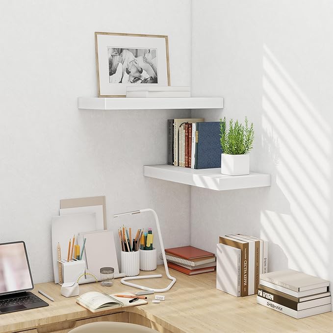 Fun Memories 24 Inch Floating Shelves Wall Mounted, 10 Inch Deep Wall Shelves, 24 x 10 Floating Shelf for Living Room Bathroom Bedroom, White, Set of 2-Ruum Studio Home