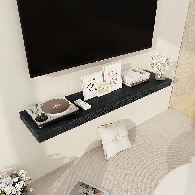 Black Floating Shelves 48 Inch Long, 12 Inch Deep Floating Shelves for Wall, 48 x 12 Large Wall Shelves for Home Storage & Display, 2" Thicked Floating Shelf for Bedroom, Living Room, 1 Pack-Ruum Studio Home