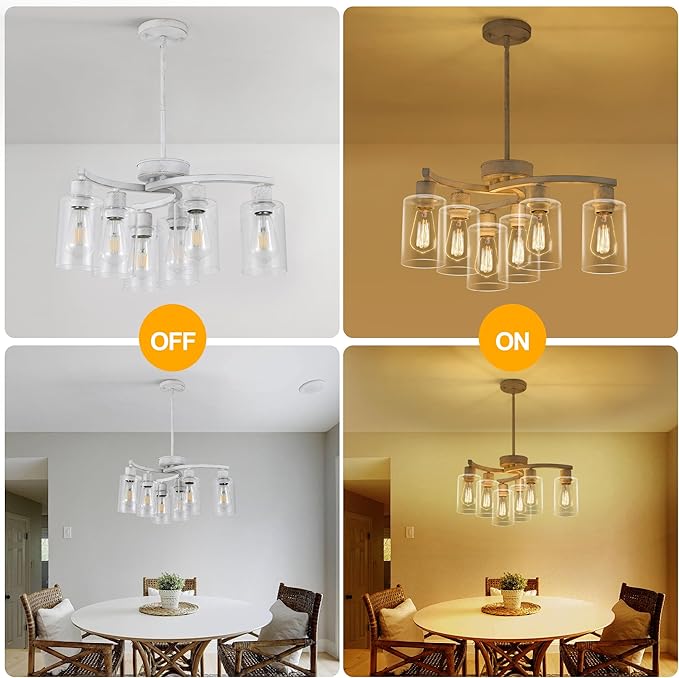6-Light Antique White Chandelier with Clear Glass Shade, French Country Chandeliers for Dining Room, Adjustable Height Hanging Farmhouse Pendant Lighting for Kitchen Island Entryway Office-Ruum Studio Home
