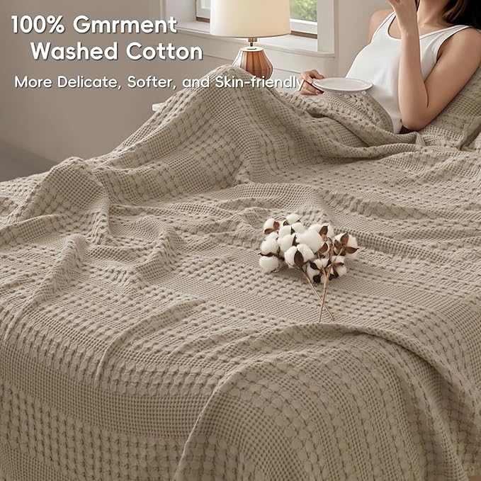 PHF 100% Cotton Waffle Blanket Oversized King 120"x120", Lightweight Breathable Extra Large 10'x10' Summer Blankets for Bed, Giant Big Luxury Aesthetic Woven Bedding for Home Decor, Simply Taupe-Ruum Studio Home