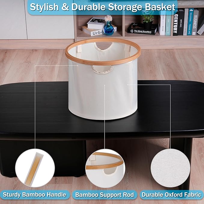 efluky Storage Baskets for Organizing, Fabric Storage Bins with Bamboo Handles, Collapsible Storage Baskets for Shelves and Closet,Medium, Beige Set of 2-Ruum Studio Home