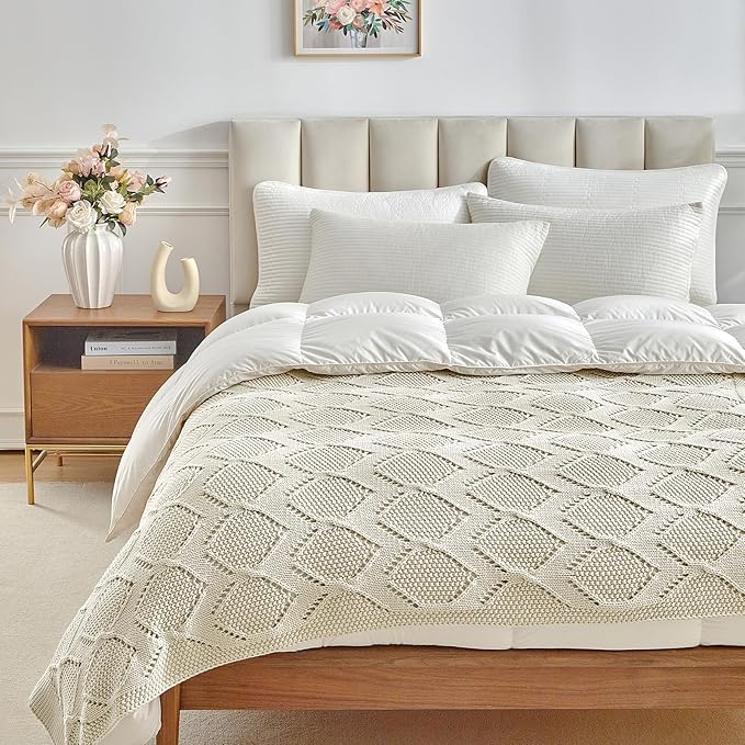 Longhui bedding Chunky Cotton Knit Throw Blanket for Couch, Sofa, Bed, or Chair, Decorative Breathable Fall Cable Knit Blanket 51 x 63 Inches, Beige-Ruum Studio Home