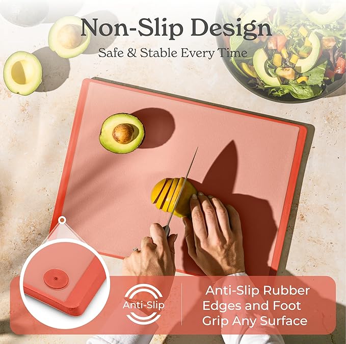 SMIRLY Plastic Cutting Board Set with Holder 3 Pieces, Non-Slip Dishwasher Safe Chopping Boards for Kitchen, Pink-Ruum Studio Home