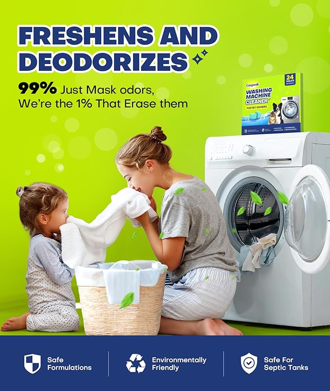 Deep Cleaning Washing Machine Cleaner Tablets, No More Odor & Pet Fur Washing Machine Cleaning Tablets, Washer Cleaner For HE Top Front Load, Septic Safe, 24 Counts/1 Year Supply-Ruum Studio Home
