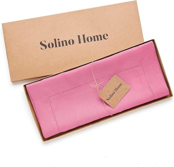 Solino Home Linen Flamingo Pink Hemstitch Table Runner 60 Inches - 100% Pure Linen Small Table Runner 14 x 60 Inch Ideal for Dresser and Coffee Tables - Classic Hemstitch, Halloween-Ruum Studio Home