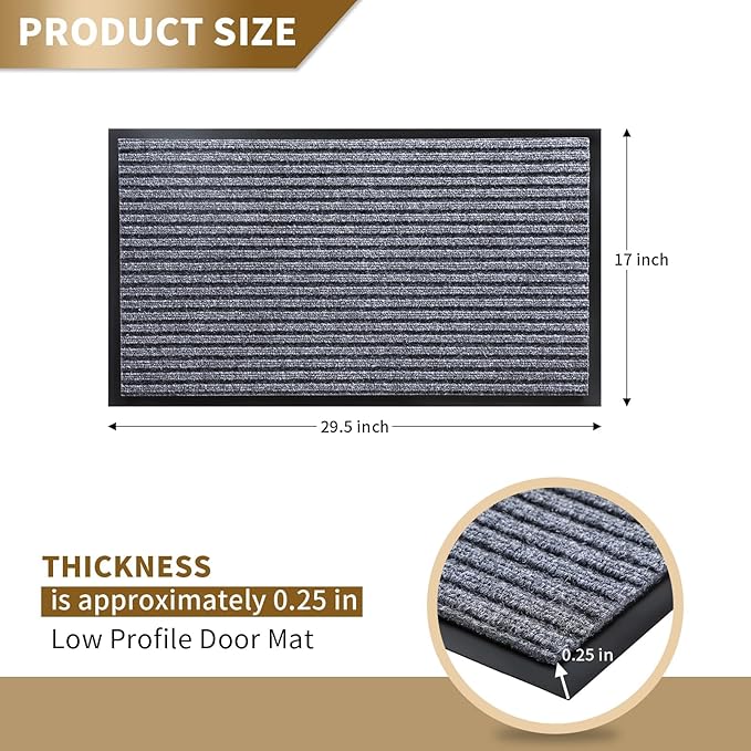 Yimobra Front Door Mat Outdoor Indoor Entrance, 100% Waterproof All-Season All Weather Doormat, Welcome Matt Outside Entry, Non Slip, Low Profile, Heavy Duty Patio Porch Floor Mat,29.5 x 17,Gray White-Ruum Studio Home