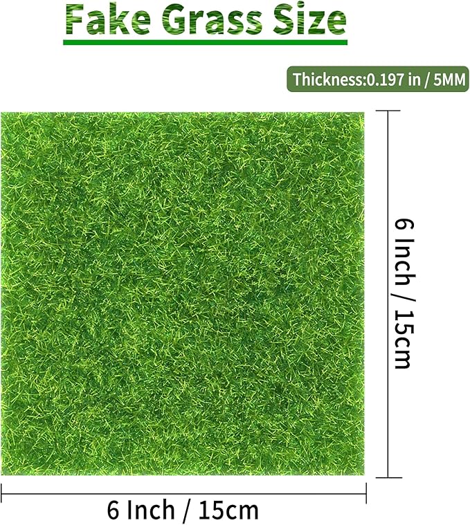 4 Packs 6 X 6 Inch Fake Grass Decor for Crafts, Artificial Grass for Dollhouse Miniature Ornament Projects, Model Turf Grass for DIY Fairy Garden Accessories and Decor Kit-Ruum Studio Home