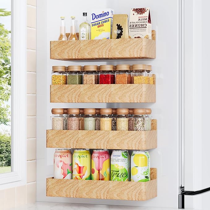 Magnetic Spice Rack for Refrigerator, Kitchen Organizer and Storage Shelf, Woodgrain (4 Pack)…-Ruum Studio Home