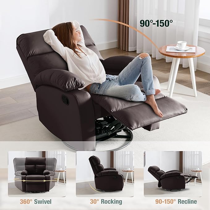 Swivel Rocker Recliner, Rocking Recliners Chair for Small Spaces, Small Rocker Recliner Chair, Nursery Rocking Chairs for Living Room, RV, Nursery, Brown-Ruum Studio Home
