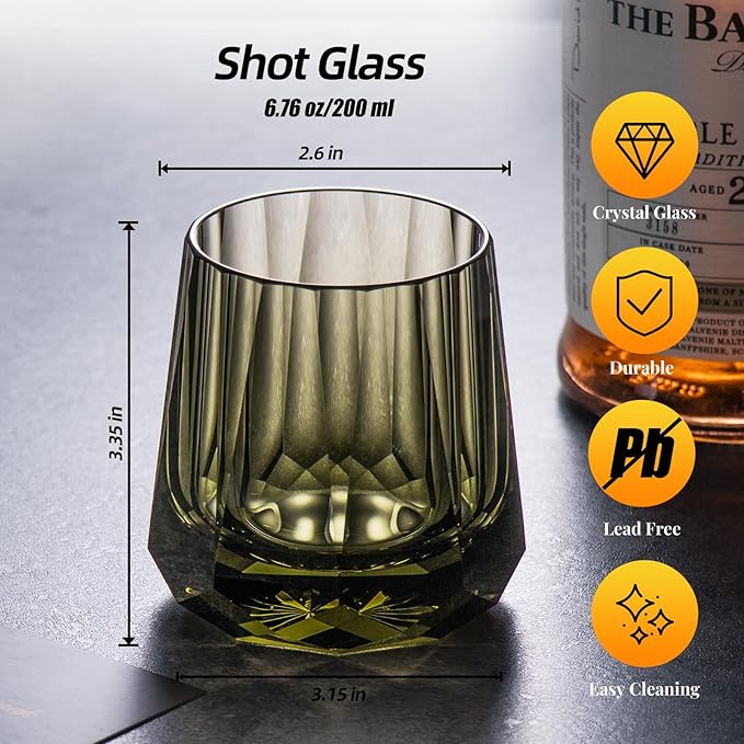 KAMMAK Crystal Whiskey Glasses Set of 2, Handcrafted 6.76oz Old Fashioned Glasses Stemless, Luxury Cocktail Glasses, Hand Blown Scotch Cup for Women, Men Gift for Rocks, Bourbon, Bar Barware-Ruum Studio Home