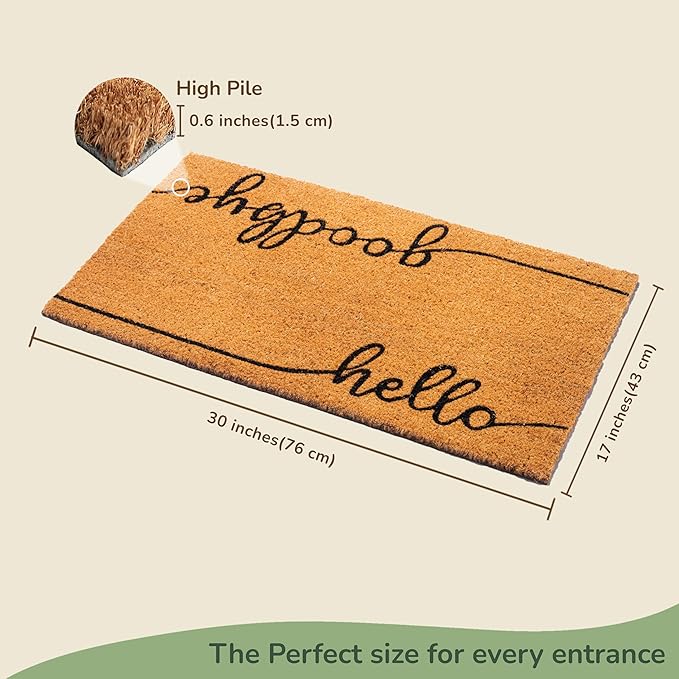 Welcome Doormats, Natural Coco Coir Mats with Non-Slip PVC Backing, Indoor Outdoor Mats for Home & Office, Spring Door Mat, Floor Mats for Door Decor, Beige & Black, 30"x17"-Ruum Studio Home