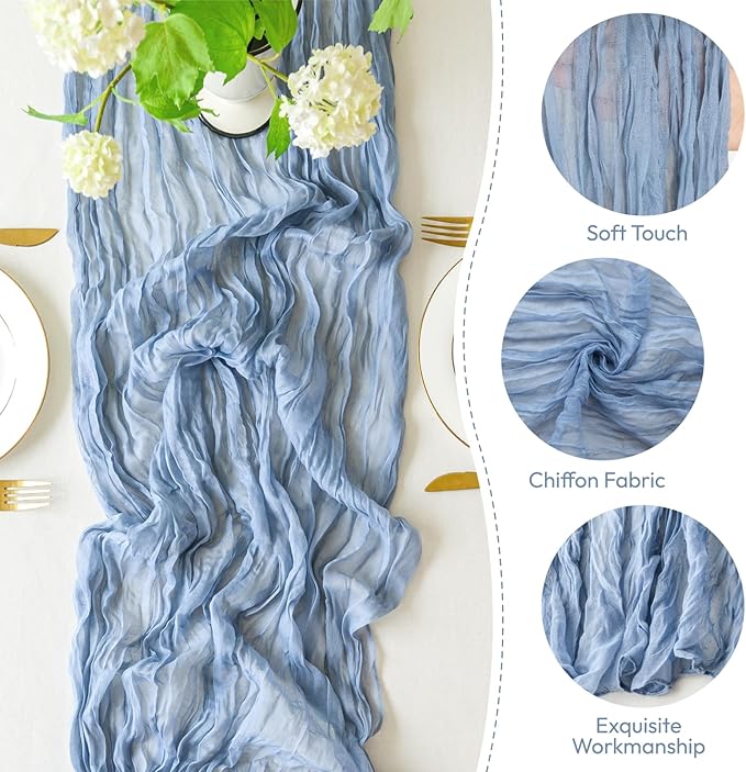Sioloc 10 Pack Dusty Blue Cheesecloth Table Runner Fall Autumn Decor for Home 10ft Table Cloth for Tea Wedding Birthday Party Baby Bridal Shower Halloween Thanksgiving-Ruum Studio Home
