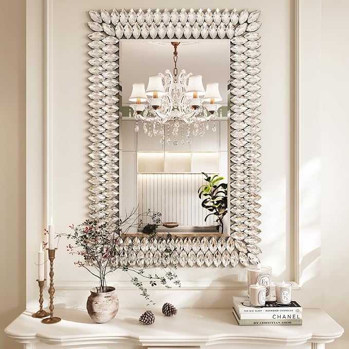 Kelly Miller Jeweled Luxury Bathroom Mirror for Wall, 24"x36" Rectangle Wall Mirror Decorative Mirror Vanity Mirror with Diamonds for Master Bath Half Bath Living Room Bedroom Fireplace Mantle Hallway-Ruum Studio Home