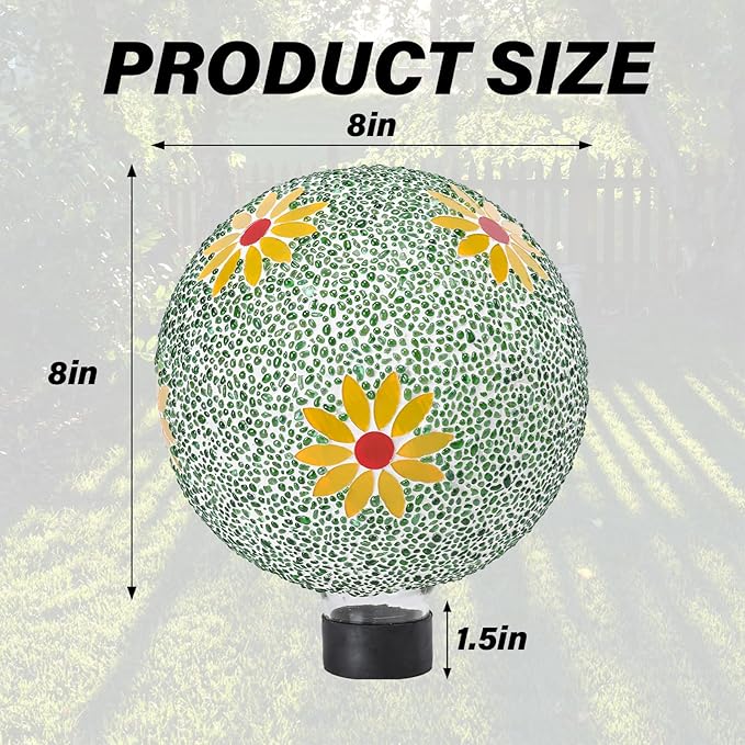 Gazing Ball 8 Inch Flower Glass Mosaic Garden Globe Outdoor Gazing Globe Yard Ornament for Garden Yard Home Lawn Outdoor Decoration Gift for Women (Not Solar Powered)-Ruum Studio Home