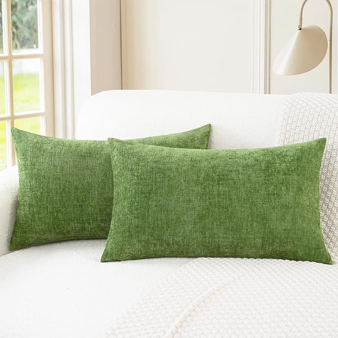 CaliTime Throw Pillow Covers Decorative 12 X 20 Inches Pack of 2 Cozy Chenille Cushion Cases for Couch Sofa Bed Living Room Home Forest Green-Ruum Studio Home