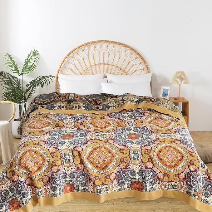 Boho Throw Blanket for Bed - 100% Pure Cotton Ultra Soft Rustic Quilt - Farmhouse Decor Bed Blankets, All Season Rustic Throw for Sofa Couch Chair(60"×80", Boho Flover)-Ruum Studio Home