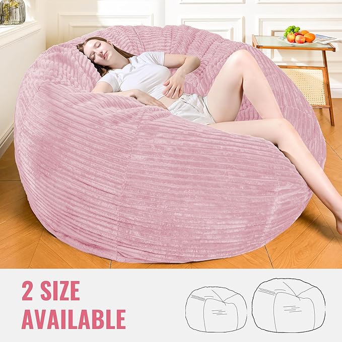Large Bean Bag Chair, 5FT Giant Beanbag Chairs with Memory Foam Filled, Bean Bag Chairs for Adults, Ultra Soft Lazy Sofa for Living Room Bedroom (Pink)-Ruum Studio Home