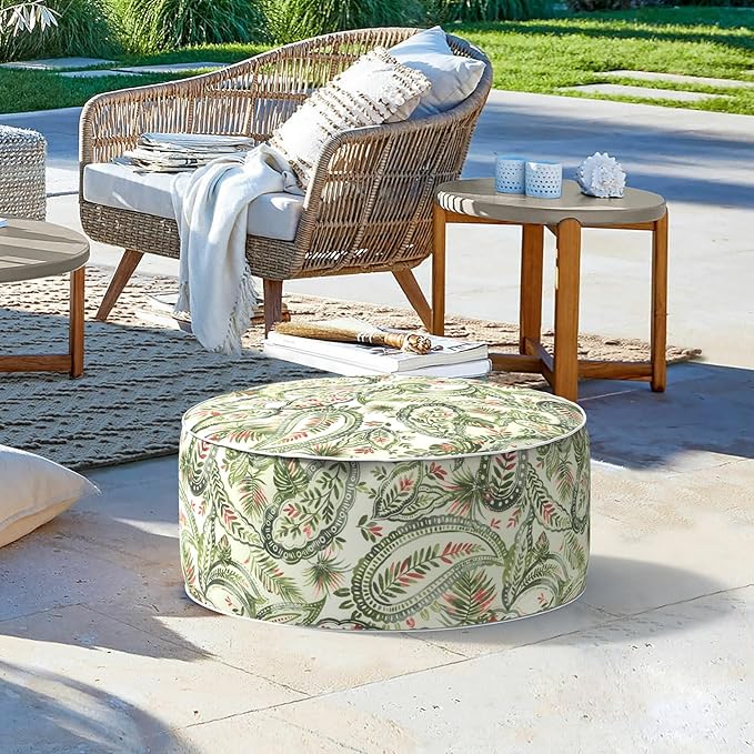 LVTXIII Inflatable Stool Ottoman Footrest with Handle, Decorative Fade-Resistant Foot Stool, Indoor or Outdoor Pouf for Home Garden and Camping Use, 21x21x9, Faylinn Shadow Paisley-Ruum Studio Home