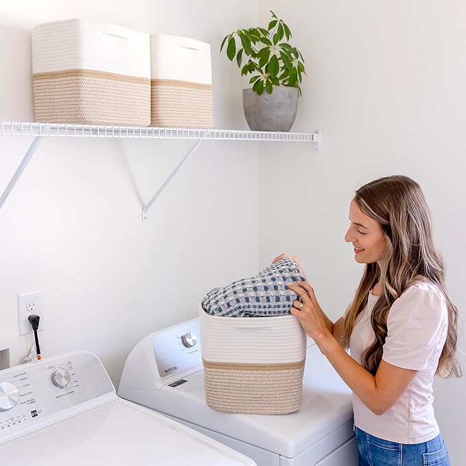 NaturalCozy Storage Cubes 11 Inch Cotton Rope Woven Baskets for Organizing, 3-Pack | Cube Storage Bin | Square Storage Baskets for Shelves Organizer, Classroom, Kids Toy Bins, Closet, Baby Nursery-Ruum Studio Home