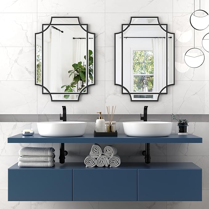 Bathroom Mirror for Wall Black Farmhouse Wall Vanity Mirror for Over Sink Wood Framed Beveled Mirrors Deco（20 * 28IN/Black）-Ruum Studio Home