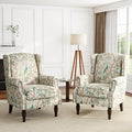 UIXE High Back Floral Accent Chairs Set of 2, Fabric Upholstered Armchair for Living Room, Retro Printed Wingback Arm Chair Rivet Trimed Single Sofa Bedroom Reading Seat - Bird-Ruum Studio Home