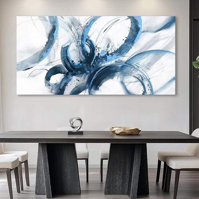 Large Canvas Wall Art Blue Abstract Pictures Wall Art for Living Room Paintings for Wall Decorations Bedroom Decor Aesthetic Framed Office Artwork Wall Decor 29×58in-Ruum Studio Home