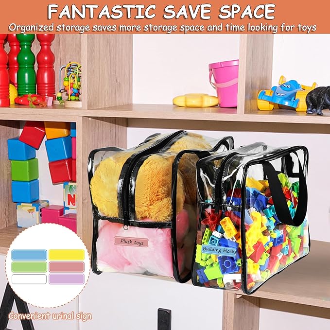 6 Packs Large Toy Storage Bags with Labels, Reusable Clear PVC Board Game Storage, Travel Waterproof Organizer Bags with Zipper for Building Blocks, Puzzle, Kids Books(3 large & 3 Extra Large)-Ruum Studio Home