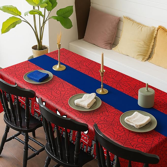 4Pcs 2in1 Spider Birthday Decorations Tablecloths, 54" x 108" Super Hero Spider Table Cloth Disposable Rectangle Plastic Table Cover for Boys Birthday Party Supplies-Ruum Studio Home