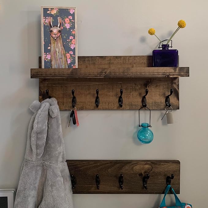 Coat Rack with Shelf Wall Mounted with Storage (Choose Your Length) Towel Rack Entryway Organizer Key Hooks (28" L (7 Hooks) Set of 2)-Ruum Studio Home