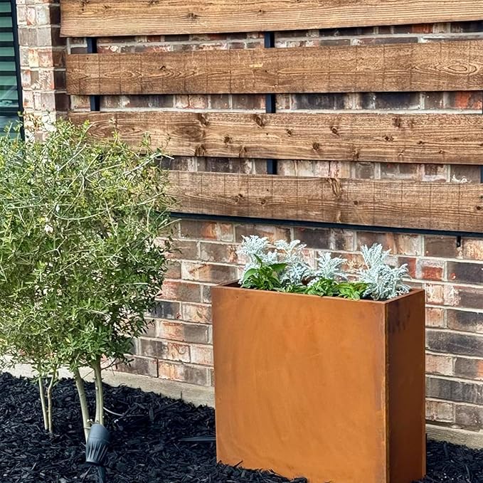Galvanized Steel Metallic Heavy Planter for Outdoor Plants Metal Outdoor Planter Spliced Flower Box with Partitions for Outside,Indoor,Garden (Corten, 30 * 12 * 24)-Ruum Studio Home