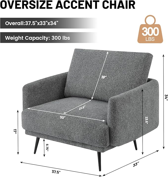 Oversized Accent Chair Set of 2 for Living Room Chairs Reading Arm Chair Comfy Modern Single Sofa Side Chairs with Metal Legs & Soft Cushion for Bedroom, Balcony,Waiting Room (Chenille, Dark Grey)-Ruum Studio Home