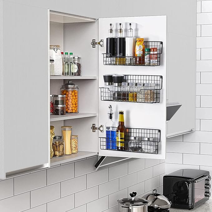Spice Rack Wall Mount, Spice Organizer for Cabinet & Pantry Door, Set of 4 Hanging Spice Rack Saving Space for Kitchen, Black-Ruum Studio Home