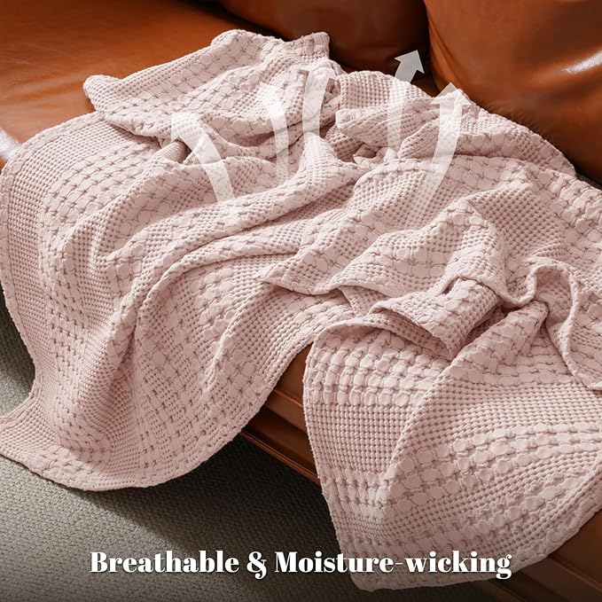 PHF 100% Cotton Waffle Weave Blanket King Size, Soft Lightweight Breathable Cozy Summer Blankets for Bed, Luxury Aesthetic Woven Bedding for Home Decor, 108"x90", Pink/Mauve-Ruum Studio Home