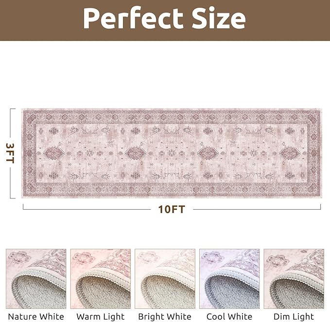 AMOAMI Vintage 3X10 Runner Rug Non Slip Soft Runners for Hallways Washable Hallway Runner Bedside Rugs for Bedroom Long Rug for Hallways Entryway Laundry Room Stair Kitchen Bathroom-Ruum Studio Home