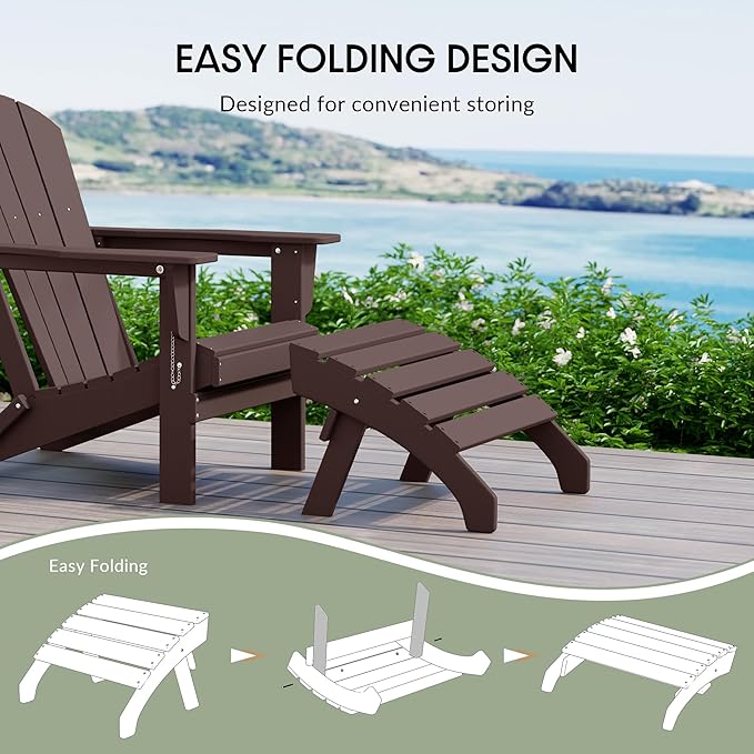 WestinTrends Dylan Outdoor Patio HDPE Adirondack Ottoman Footrest, Dark Brown-Ruum Studio Home