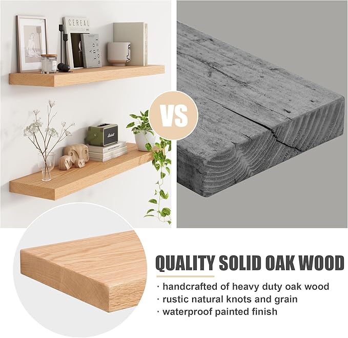 Floating Shelves for Wall, USA-Sourced Oak Wood 48 Inch Long Wall Shelves, Natural Wooden Wall Mounted Picture Ledge Shelf, Nursery Book Storage Shelf Kids Bookshelf, Display Shelf for Bathroom-Ruum Studio Home