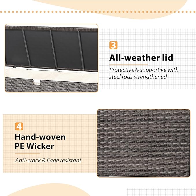 Super Patio Outdoor Patio Storage Box Waterproof, 120 Gallon Large Deck Box Wicker Storage Bin for Cushions, Garden Tools, Gray-Ruum Studio Home
