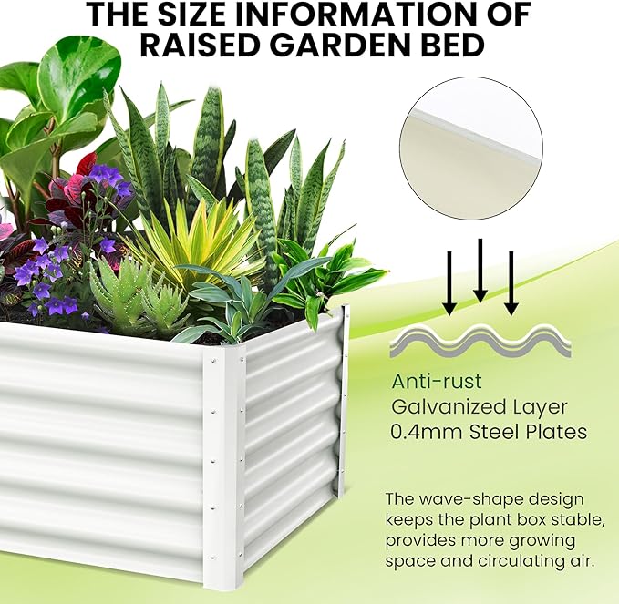 Galvanized Raised Garden Bed Outdoor, 2 Pcs 6x3x1.5FT Outdoor Large Planter Raised Beds Open Base with Safety Edge and Glove for Vegetables Flowers Ground Planter, White-Ruum Studio Home
