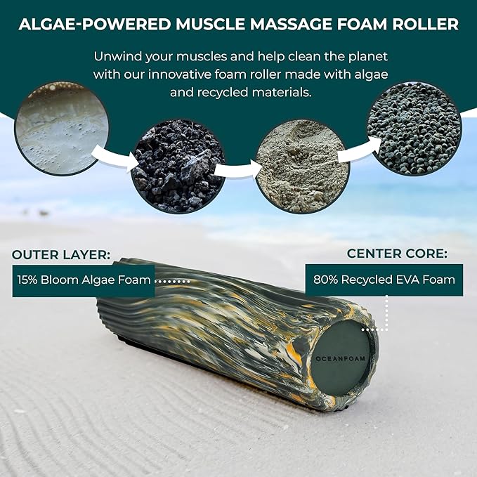 Oceanfoam Tidal Roller - Hunter, Gold & Natural Marbled - Muscle Massage Foam Roller for Back Pain & Stretching - Firm & Ergonomic Wide Wave Textured - Yoga, Athletics, Wellness - Full Size, 20" x 5"-Ruum Studio Home