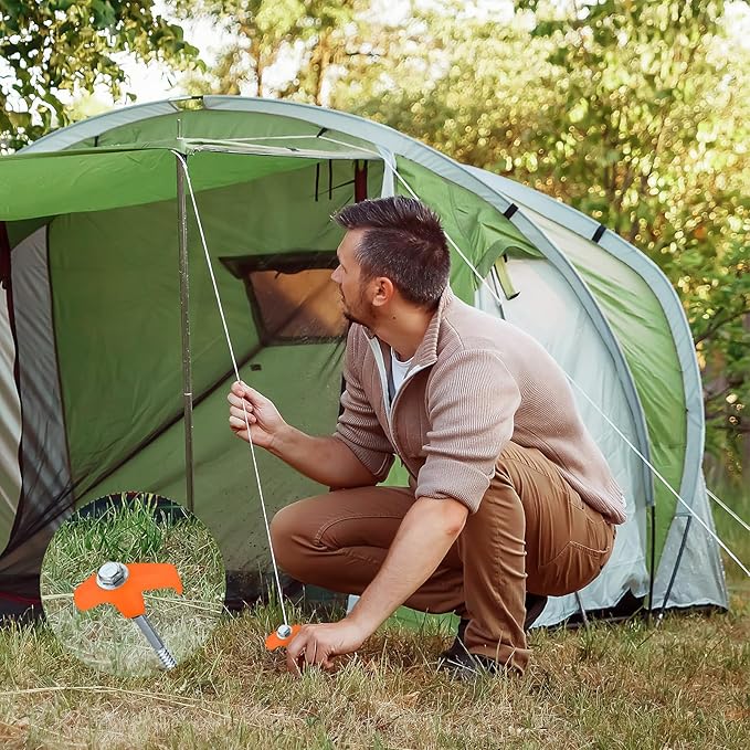 Hicarer 20 Pcs 20 Pcs 8'' Screw in Tent Stakes Heavy Duty Ground Metal Stakes for Inflatables with Hex Head Driver for Outdoor Camping Tent Inflatable Garden Decor (Orange)-Ruum Studio Home