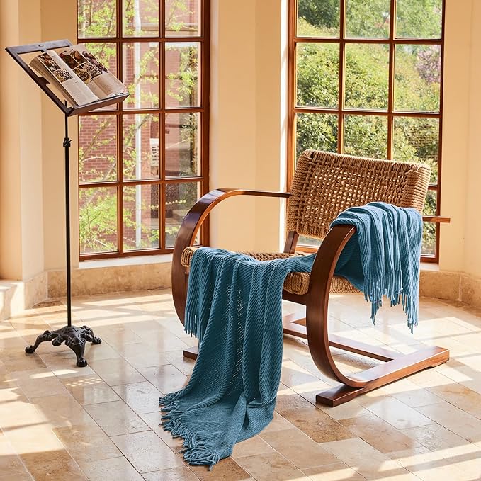 lifein Throw Blanket for Couch, Soft Boho Decor Bed Throw,Cozy Blue Chenille Knitted Small Farmhouse Lightweight Throw for Spring(Sky Blue,60 * 80")-Ruum Studio Home