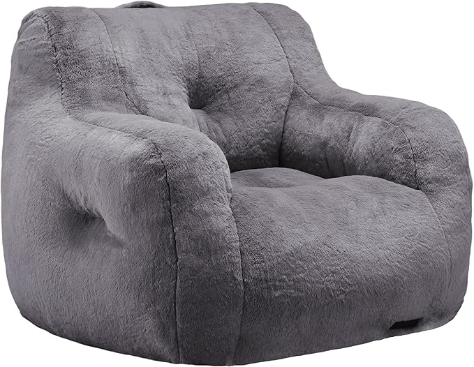 Hobestluk Bean Bag Chair for Adult Small Bean Bag Chairs with Arms Furry Beanbag Chair with Foam Filler Stuffed Bean Bag Sofa for Reading in Bedroom Living Room and Dorms(Grey)-Ruum Studio Home