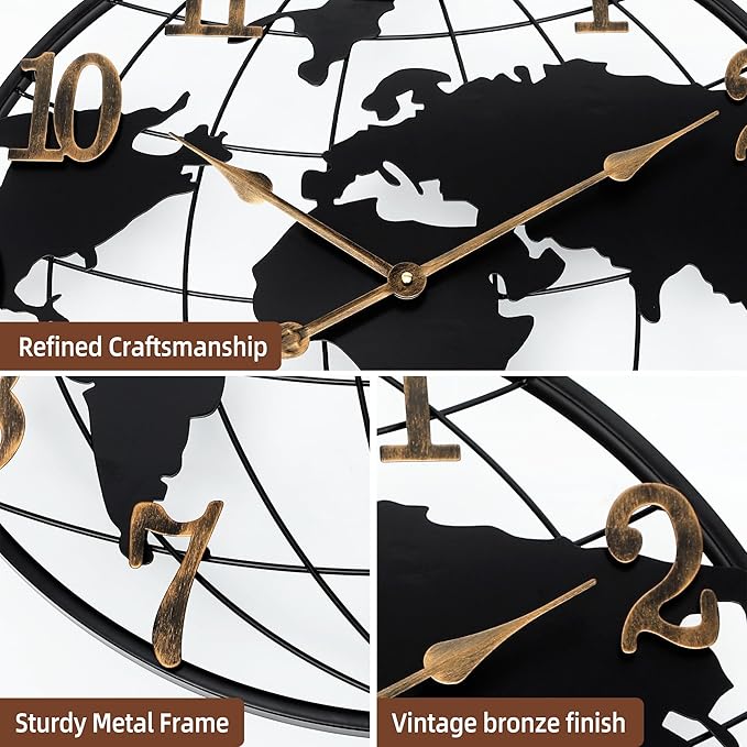 Oversizd Large Wall Clock - 32 Inch World Map Minimalist Modern Metal Silent Non-Ticking Battery Operated Wall Clocks for Living Room Office Farmhouse Home Decor-Ruum Studio Home