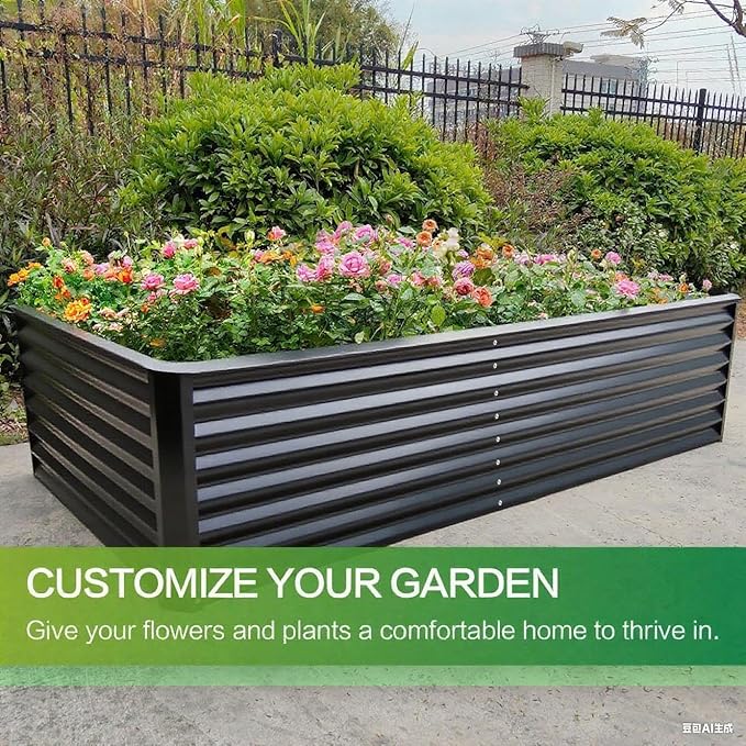 GARDMAX 6x3x1FT Raised Garden Bed Kit, Metal Planter Boxes Outdoor with Easy Assembly, Large Garden Bed for Vegetables, Fruits, Flower, Herbs Rectangle Dark Grey-Ruum Studio Home