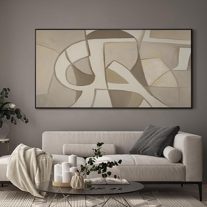 SIGNWIN 24"x46" Extra Large Framed Wall Art Neutral Abstract Geometric in Mid-Century Style, Retro-Inspired Design for Home Living Room Bedroom Decor (Frame Assembly Required)-Ruum Studio Home